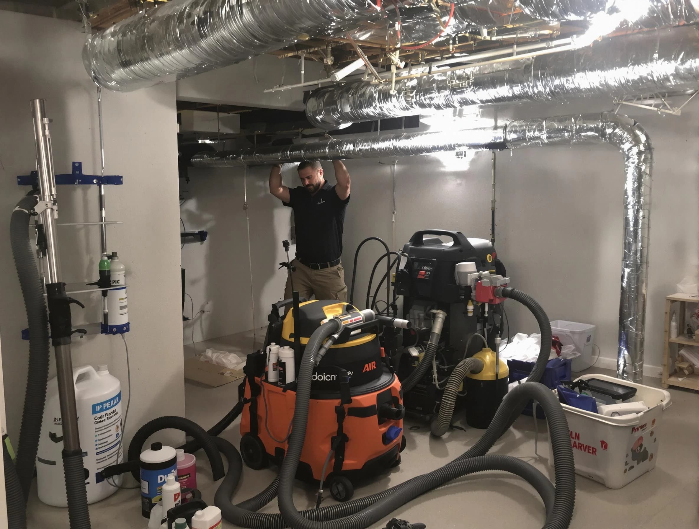 Cullman Air Duct Cleaning specialist performing professional mold removal from air ducts using safety equipment in Cullman
