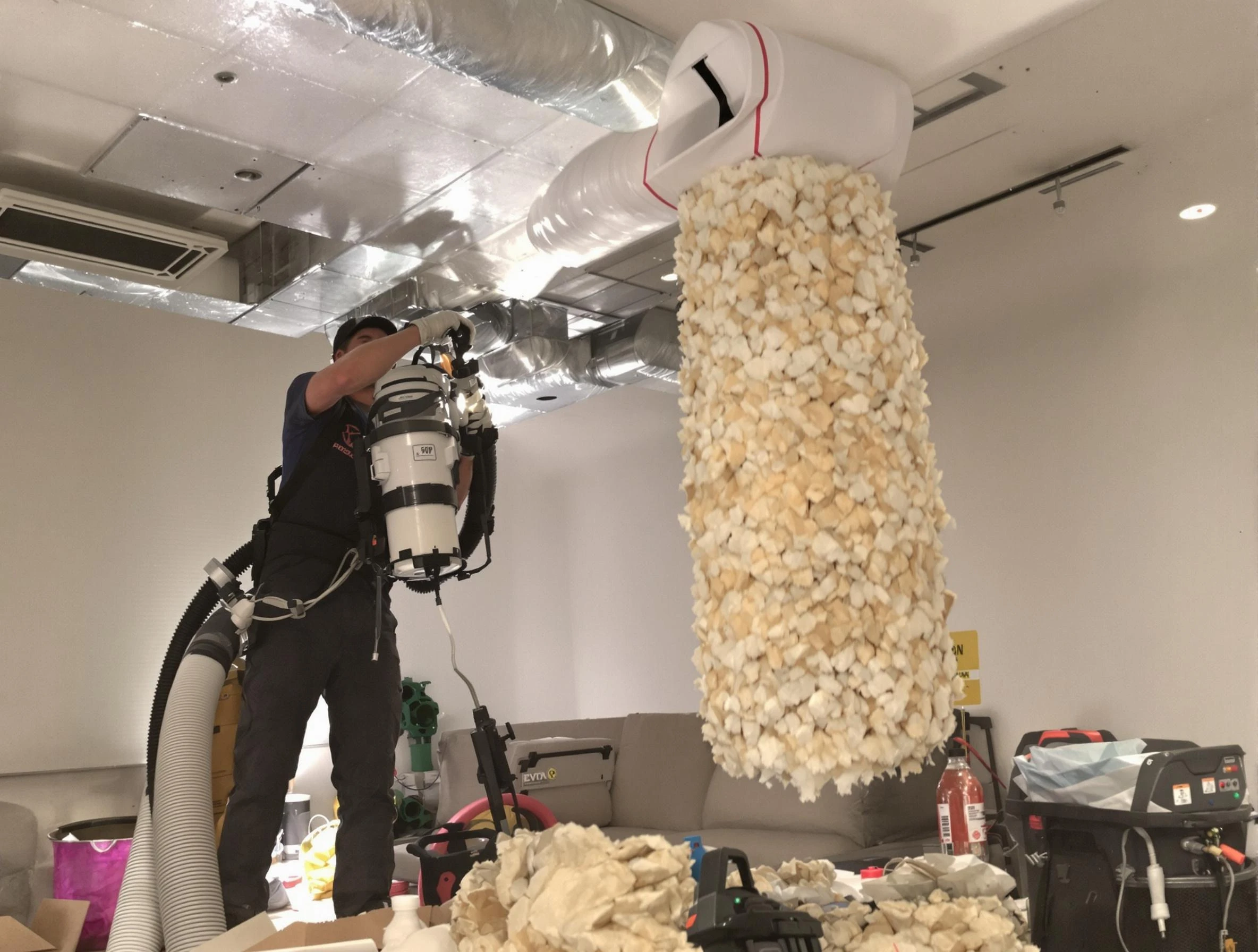 Cullman Air Duct Cleaning technician performing precision vacuum insulation removal in a residential property in Cullman